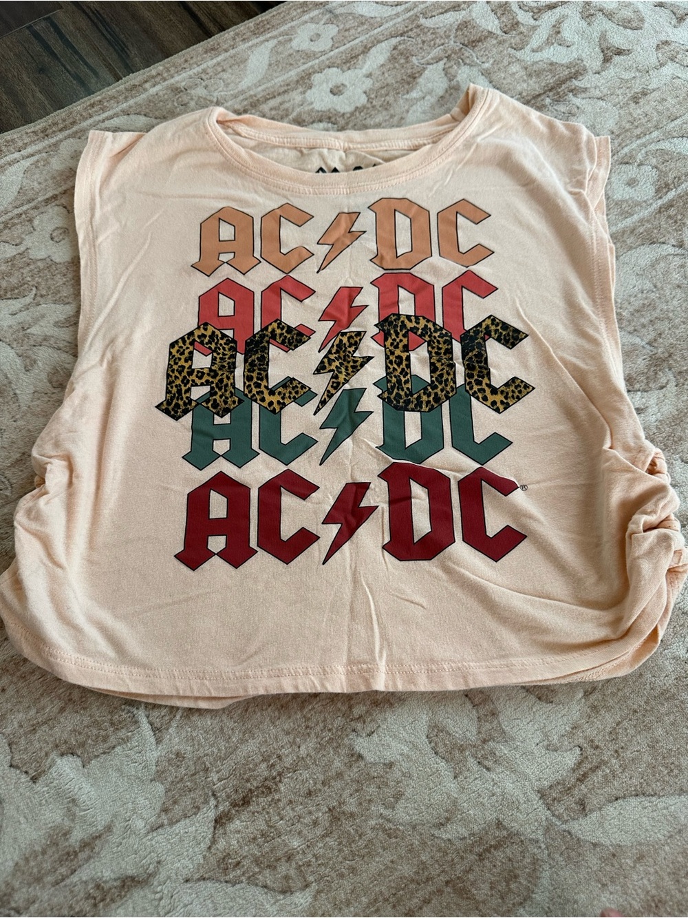 AC/DC Graphic Crop Tank Top - Light Peach Small